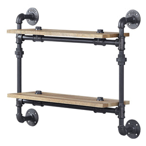 English Elm Oak Two-Tier Wall Shelf In Sandy Black - Industrial Style Storage For Home Décor, Kitchen & More B062P184604