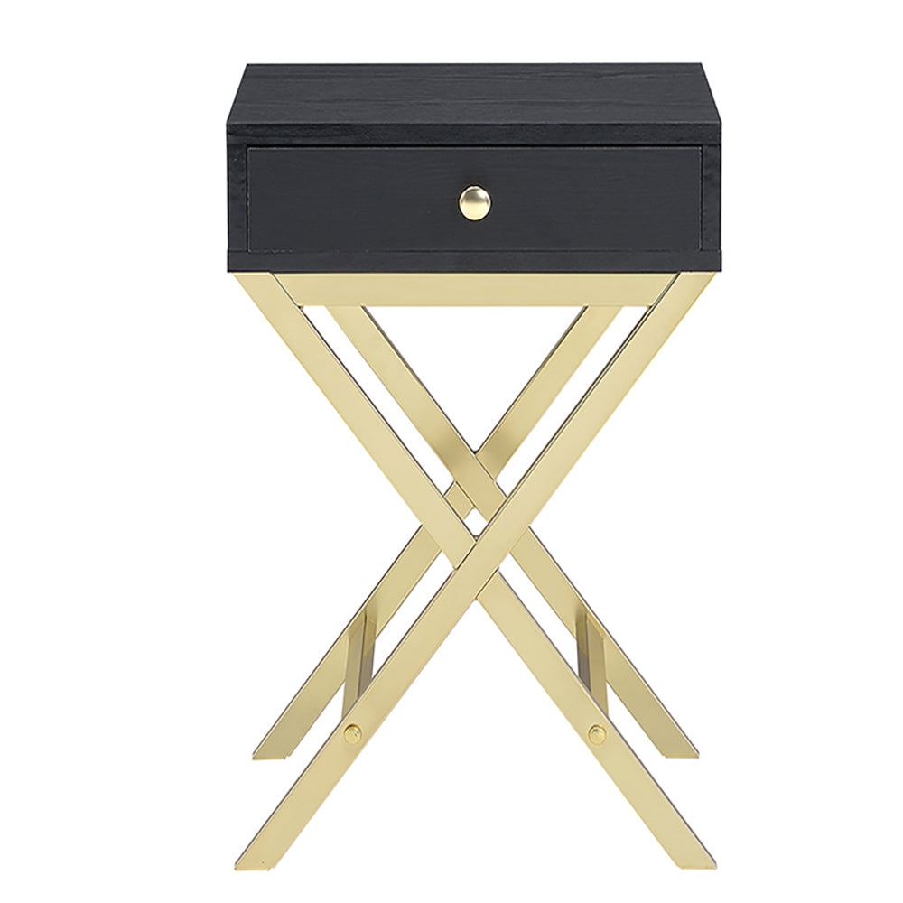 English Elm Black Black and Brass 1-Drawer Rectangular Accent Table with X Trestle Base, Compact Storage Drawer and Stylish Finish B062P181357