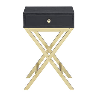 English Elm Black Black and Brass 1-Drawer Rectangular Accent Table with X Trestle Base, Compact Storage Drawer and Stylish Finish B062P181357