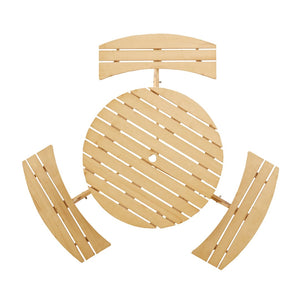 English Elm Outdoor 6 Person Round Picnic Table Set With 3 Benches, Umbrella Hole, Durable Design For Patios W2275P149762-GIGA