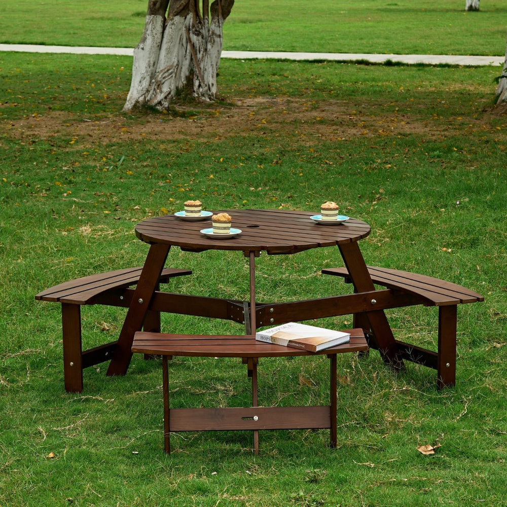 English Elm Outdoor Round Picnic Table For 6 - Stylish, Weatherproof With Umbrella Hole, Ideal For Gardens & Patios W2275P149763-GIGA