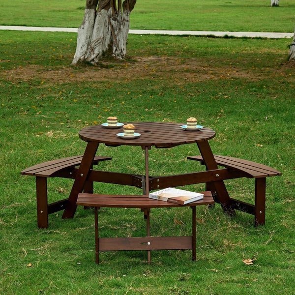 English Elm Outdoor Round Picnic Table For 6 - Stylish, Weatherproof With Umbrella Hole, Ideal For Gardens & Patios W2275P149763-GIGA