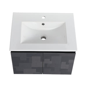 English Elm 24'' Floating Wall-Mounted Bathroom Vanity With Ceramic Sink, Soft-Close Cabinet & Modern Design W999S00170