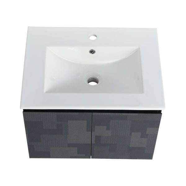 English Elm 24'' Floating Wall-Mounted Bathroom Vanity With Ceramic Sink, Soft-Close Cabinet & Modern Design W999S00170