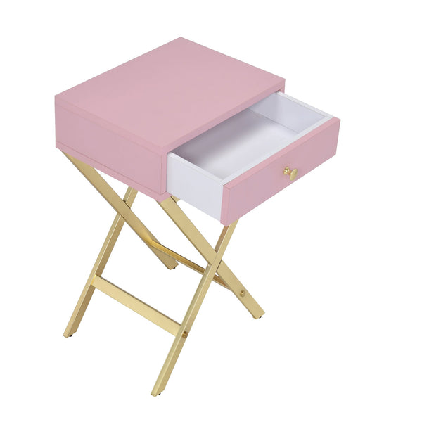 English Elm Pink 1-Drawer Rectangular Accent Table in Pink & Gold – Compact Storage, Smooth Wood Glides, Chic Decor B062P181361