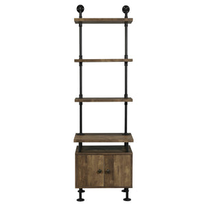 English Elm Rustic Rustic Oak And Black Side Pier with Water Pipe Metal Frame, 3-Tier Shelves, Cord Management and Two-Door Storage B062P184599