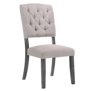 English Elm Beige Transitional Tufted Back Side Chairs Set of 2 — Linen Upholstery, Weathered Oak Tapered Legs, Elegant Stability Beige+Grey B062P182709