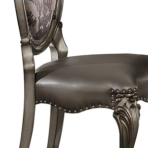 English Elm Silver Oval Back Side Chairs Set of 2 — Antique Platinum Frame, Silver Floral & Faux Leather, Nailhead Trim, Cabriole Legs B062P182710