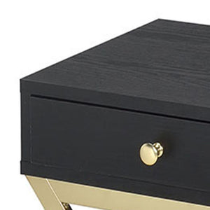 English Elm Black Black and Brass 1-Drawer Rectangular Accent Table with X Trestle Base, Compact Storage Drawer and Stylish Finish B062P181357