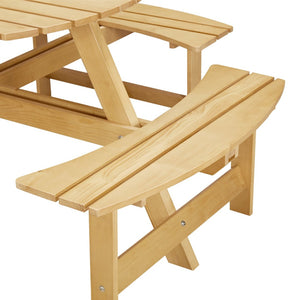 English Elm Outdoor 8 Person Round Picnic Table With 4 Benches, Umbrella Hole, Waterproof, Low Maintenance Set W2275P149764-GIGA