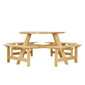 English Elm Outdoor 8 Person Round Picnic Table With 4 Benches, Umbrella Hole, Waterproof, Low Maintenance Set W2275P149764-GIGA