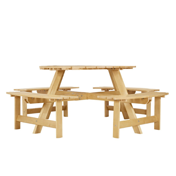 English Elm Outdoor 8 Person Round Picnic Table With 4 Benches, Umbrella Hole, Waterproof, Low Maintenance Set W2275P149764-GIGA