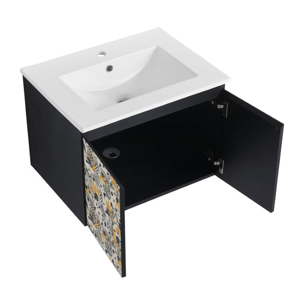 English Elm 24'' Floating Wall-Mounted Bathroom Vanity With Ceramic Sink, Soft-Close Doors & Modern Design P4 W999S00175-GIGA