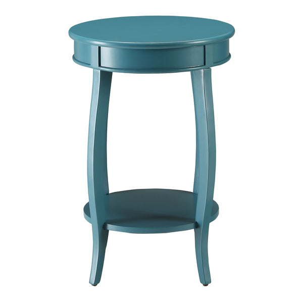 English Elm Teal Wooden Round Side Table with Bottom Shelf and Cabriole Legs — Stylish Storage Accent B062P181367