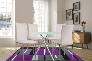 English Elm 5 Piece Square Tempered Glass Dining Set with Chrome Legs and Gray Upholstered Chairs B091S00003