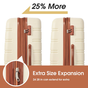 English Elm Hardshell 5 Piece Abs Spinner Luggage Set with Tsa Lock Expandable Travel Suitcases Brown+White PP310249AAK