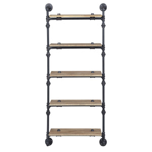 English Elm Oak 5-Tier Rustic-Industrial Wall Shelf With Sandy Black Metal Frame For Stylish Home Storage Solutions B062P184603