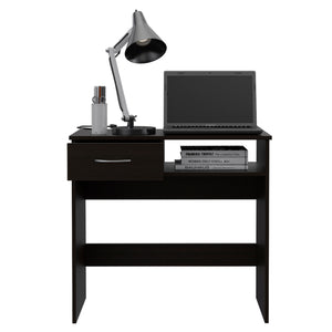 English Elm Vizcaya Compact Home Office Set with Keyboard Tray, Single Drawer & 5-Shelf Bookcase, Black B07092121