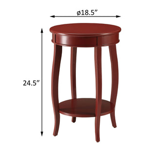 English Elm Red Round Side Table with Bottom Shelf Red Wooden Accent Table 24.5"H Cabriole Legs Open Storage Stylish Decor B062P181366