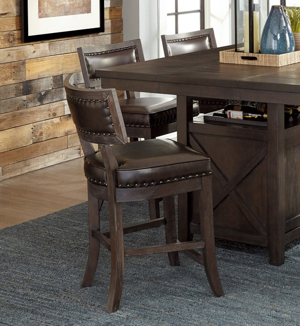 English Elm Rustic Counter Height Chair Set Of 2 - Dark Cherry Wood Frame, Espresso Faux Leather Upholstery B011P184615-GIGA