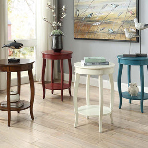 English Elm Red Round Side Table with Bottom Shelf Red Wooden Accent Table 24.5"H Cabriole Legs Open Storage Stylish Decor B062P181366
