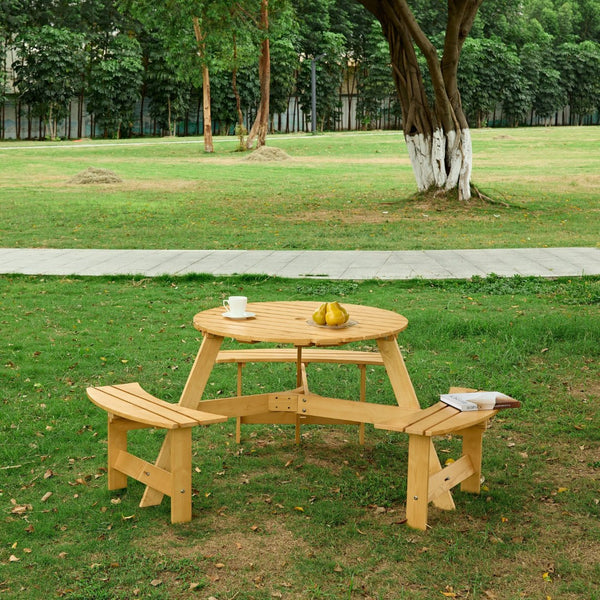 English Elm Outdoor 6 Person Round Picnic Table Set With 3 Benches, Umbrella Hole, Durable Design For Patios W2275P149762-GIGA