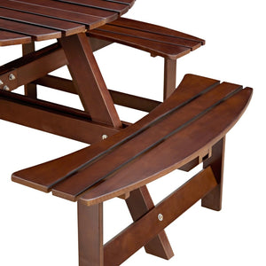 English Elm Outdoor 8-Person Round Picnic Table With Built-In Benches, Umbrella Hole & Waterproof Finish For Gardens W2275P149765-GIGA