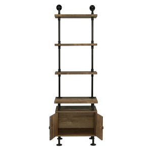 English Elm Rustic Rustic Oak And Black Side Pier with Water Pipe Metal Frame, 3-Tier Shelves, Cord Management and Two-Door Storage B062P184599