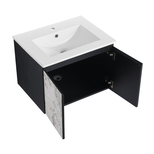 English Elm 24'' Floating Wall-Mounted Bathroom Vanity With Ceramic Sink, Soft-Close Doors & Modern Design P5 W999S00173-GIGA