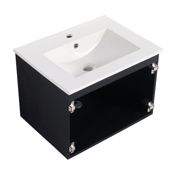 English Elm 24'' Floating Wall-Mounted Bathroom Vanity With Ceramic Sink, Soft-Close Cabinet & Modern Design W999S00170