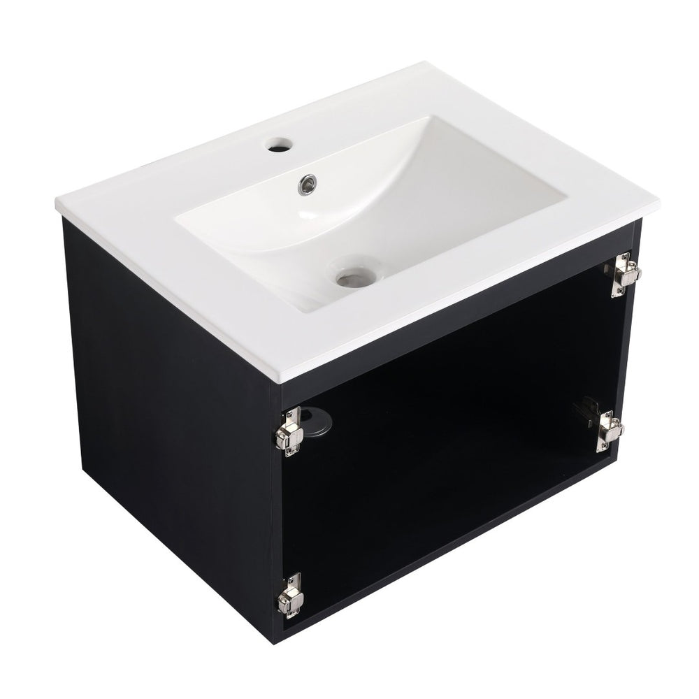 English Elm 24'' Floating Wall Mounted Vanity with Ceramic Basin and Soft Close Cabinet Doors W999P169935