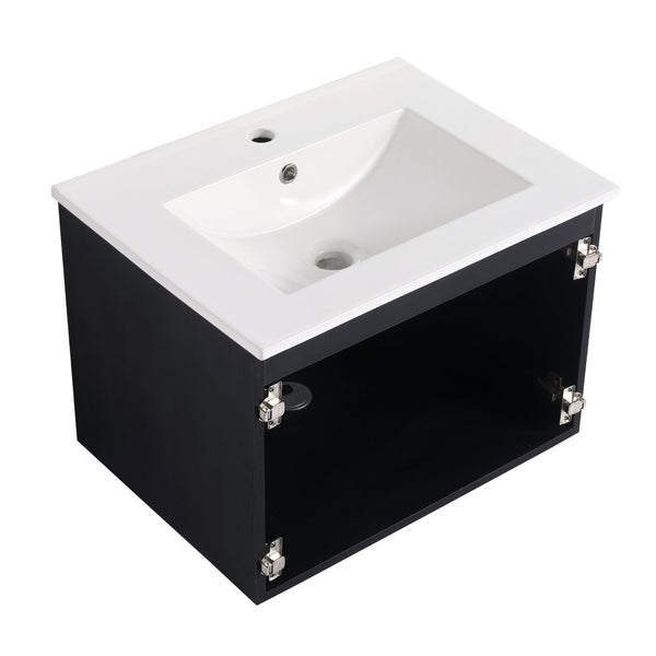 English Elm 24'' Floating Wall Mounted Vanity with Ceramic Basin and Soft Close Cabinet Doors W999P169935