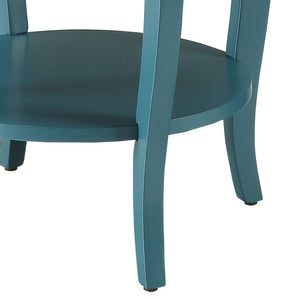 English Elm Teal Wooden Round Side Table with Bottom Shelf and Cabriole Legs — Stylish Storage Accent B062P181367