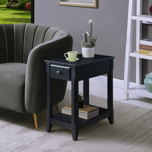 English Elm Black Accent Table with Drawer and Bottom Shelf, Solid Wood/MDF Nightstand with Bronze Handle for Small Spaces B062P181362