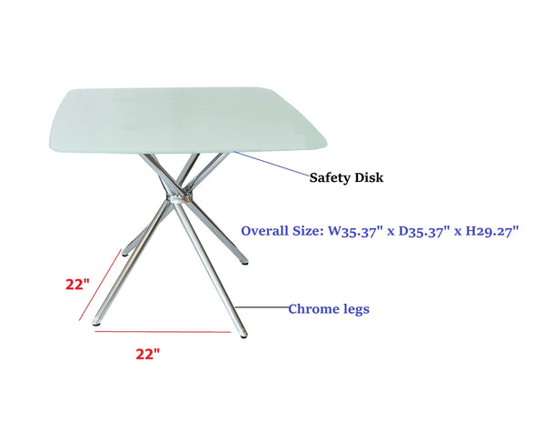 English Elm 5 Piece Square Tempered Glass Dining Set with Chrome Legs and Gray Upholstered Chairs B091S00004