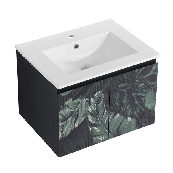 English Elm 24'' Floating Wall-Mounted Bathroom Vanity With Soft-Close Doors & Ceramic Sink For Modern Spaces W999S00176
