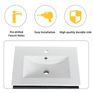 English Elm 24'' Floating Wall-Mounted Bathroom Vanity With Ceramic Sink, Soft-Close Cabinet & Modern Design W999S00170