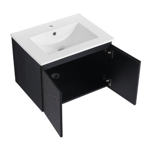 English Elm 24'' Floating Wall-Mounted Bathroom Vanity With Ceramic Sink, Soft-Close Doors & Modern Design P2 W999S00174-GIGA