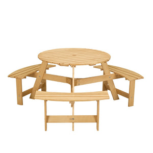 English Elm Outdoor 6 Person Round Picnic Table Set With 3 Benches, Umbrella Hole, Durable Design For Patios W2275P149762-GIGA