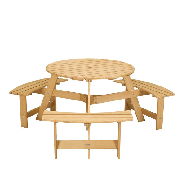 English Elm Outdoor 6 Person Round Picnic Table Set With 3 Benches, Umbrella Hole, Durable Design For Patios W2275P149762-GIGA