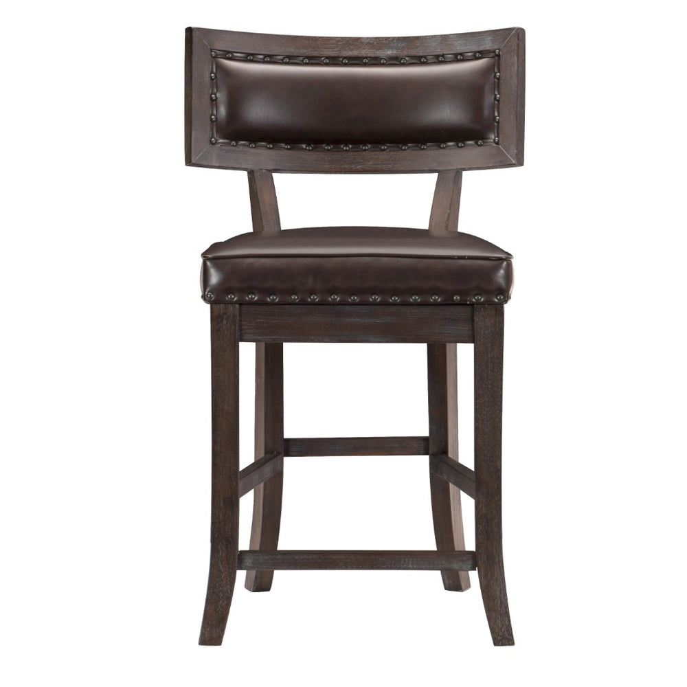 English Elm Rustic Counter Height Chair Set Of 2 - Dark Cherry Wood Frame, Espresso Faux Leather Upholstery B011P184615-GIGA