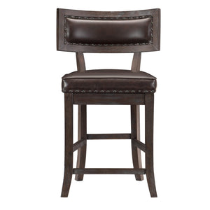 English Elm Rustic Counter Height Chair Set Of 2 - Dark Cherry Wood Frame, Espresso Faux Leather Upholstery B011P184615-GIGA
