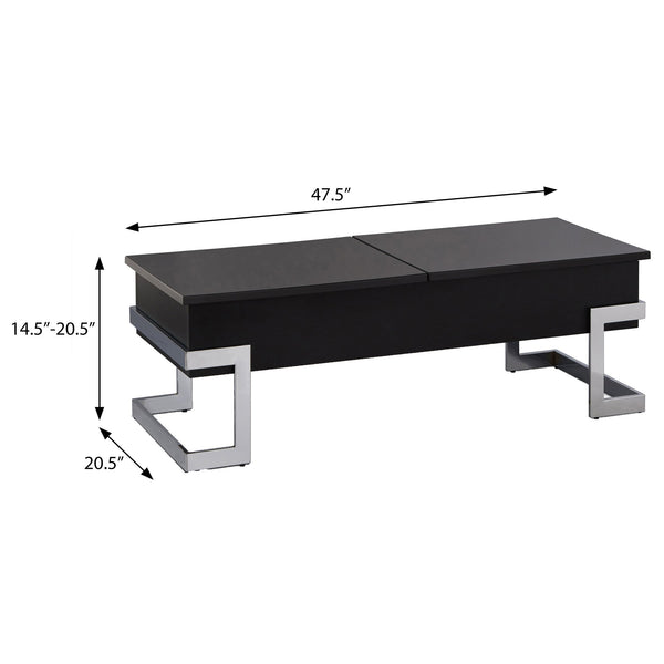 English Elm Black Black High Gloss and Chrome Coffee Table with Lift Top, Dual Storage, Half-Lift/Glide Design, Sleek Legs B062P181356