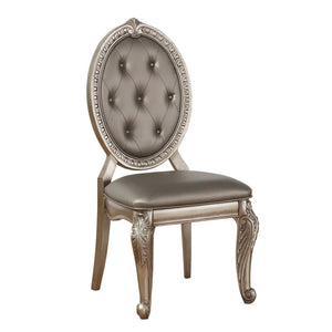 English Elm Grey Tufted Oval Back Side Chairs Set of 2 – Luxury Grey Faux Leather, Antique Silver Legs, Vintage Glamour B062P182711