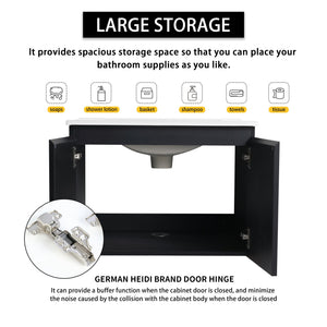 English Elm 24'' Floating Wall-Mounted Bathroom Vanity With Soft-Close Doors & Ceramic Sink For Modern Spaces W999S00176
