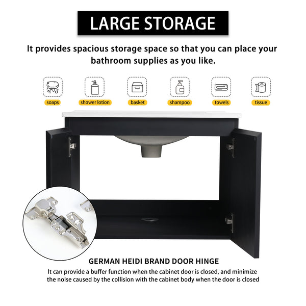 English Elm 24'' Floating Wall-Mounted Bathroom Vanity With Soft-Close Doors & Ceramic Sink For Modern Spaces W999S00176