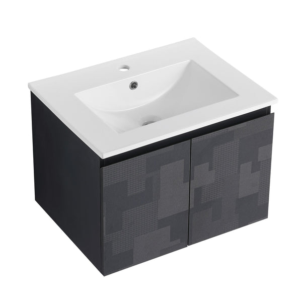 English Elm 24'' Floating Wall-Mounted Bathroom Vanity With Ceramic Sink, Soft-Close Cabinet & Modern Design W999S00170