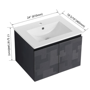 English Elm 24'' Floating Wall-Mounted Bathroom Vanity With Ceramic Sink, Soft-Close Cabinet & Modern Design W999S00170