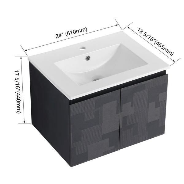 English Elm 24'' Floating Wall-Mounted Bathroom Vanity With Ceramic Sink, Soft-Close Cabinet & Modern Design W999S00170