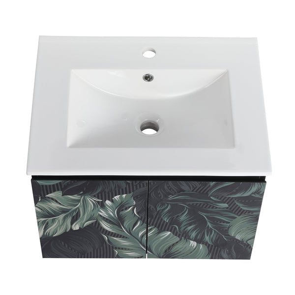 English Elm 24'' Floating Wall-Mounted Bathroom Vanity With Soft-Close Doors & Ceramic Sink For Modern Spaces W999S00176